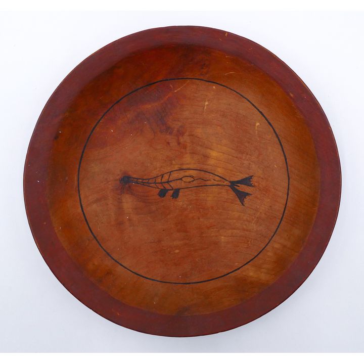 Old Yupik Eskimo Painted Seal Wood Dish