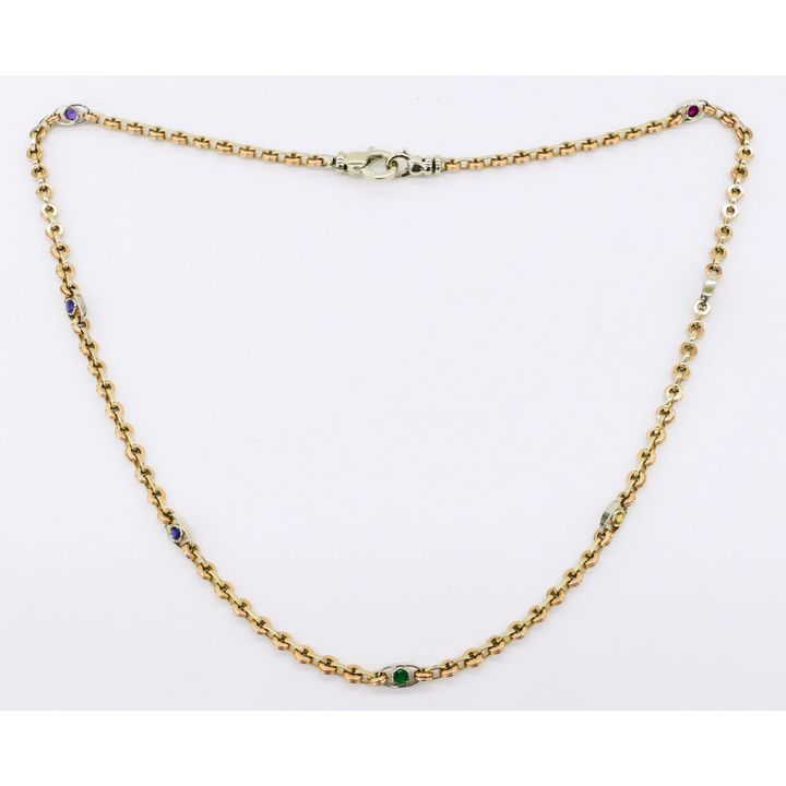 Italian 18k Chain Link Necklace with Gemstones