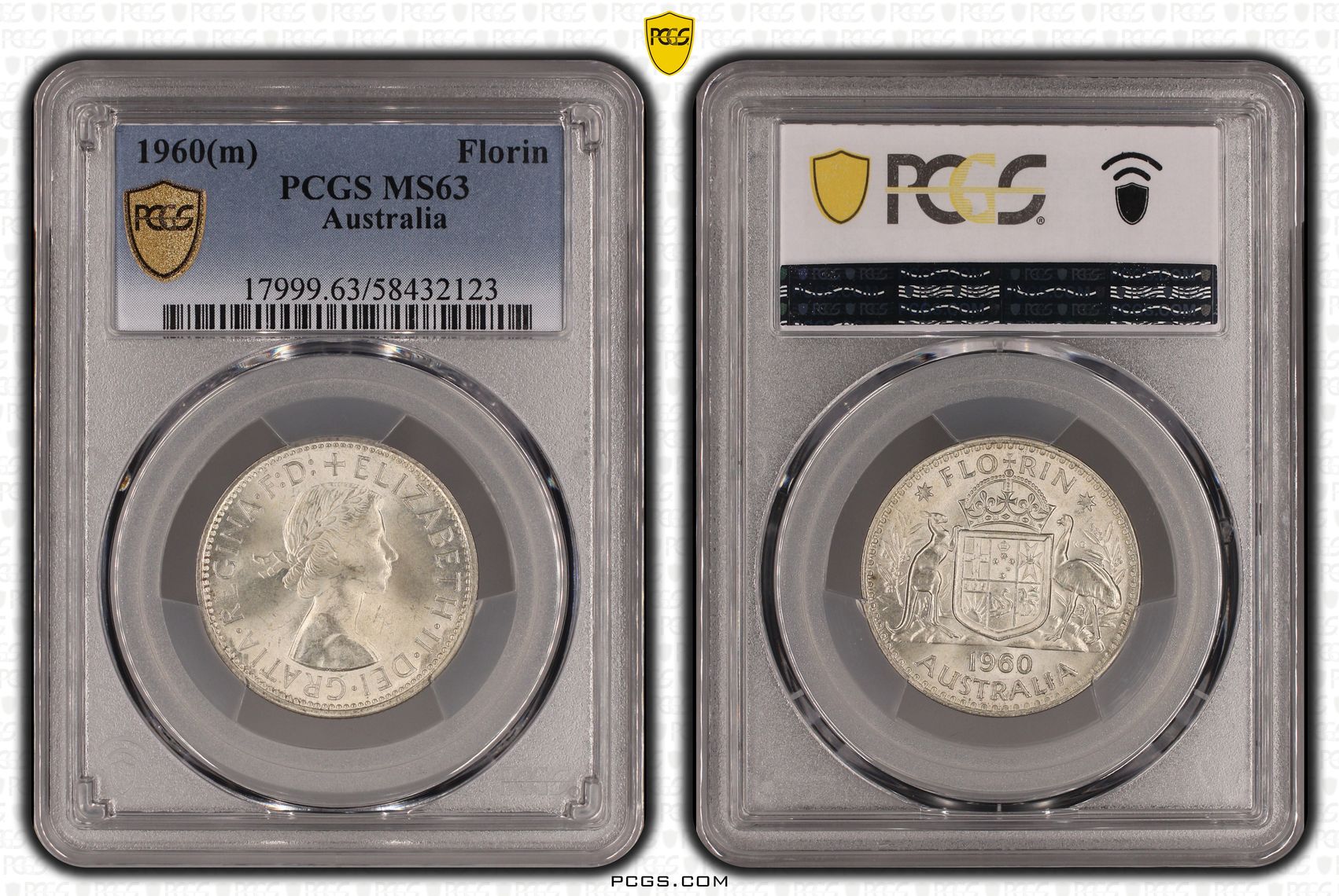 318 · KM-60 Silver, Florin, 1960(m), PCGS MS63
