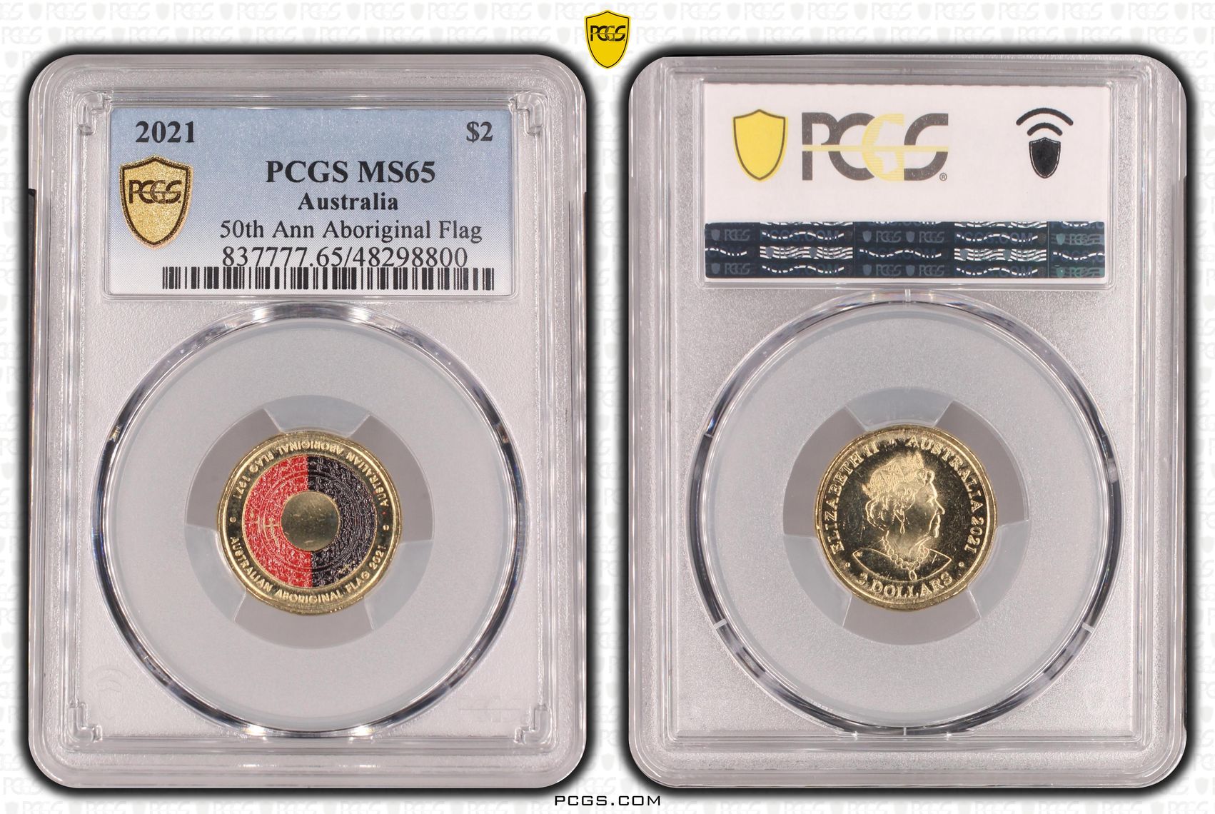 50th Ann Aboriginal Flag Colorized, Two Dollar, 2021, PCGS MS65