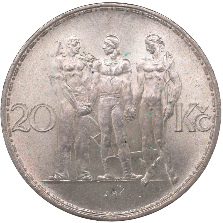 チェコスロバキア 1933年 20コルナ 銀貨 国家三位一体 | Luna Auc