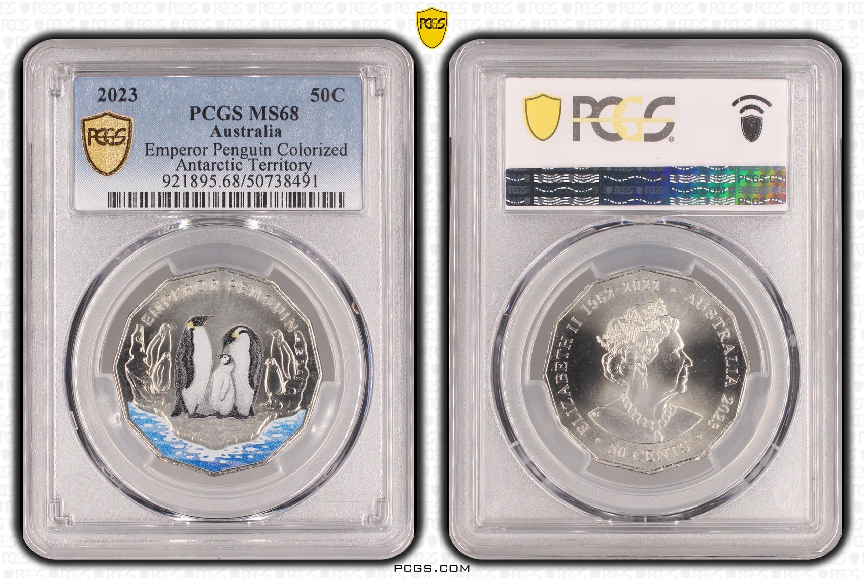 Emperor Penguin Colorized, Fifty Cent, 2023, PCGS MS68