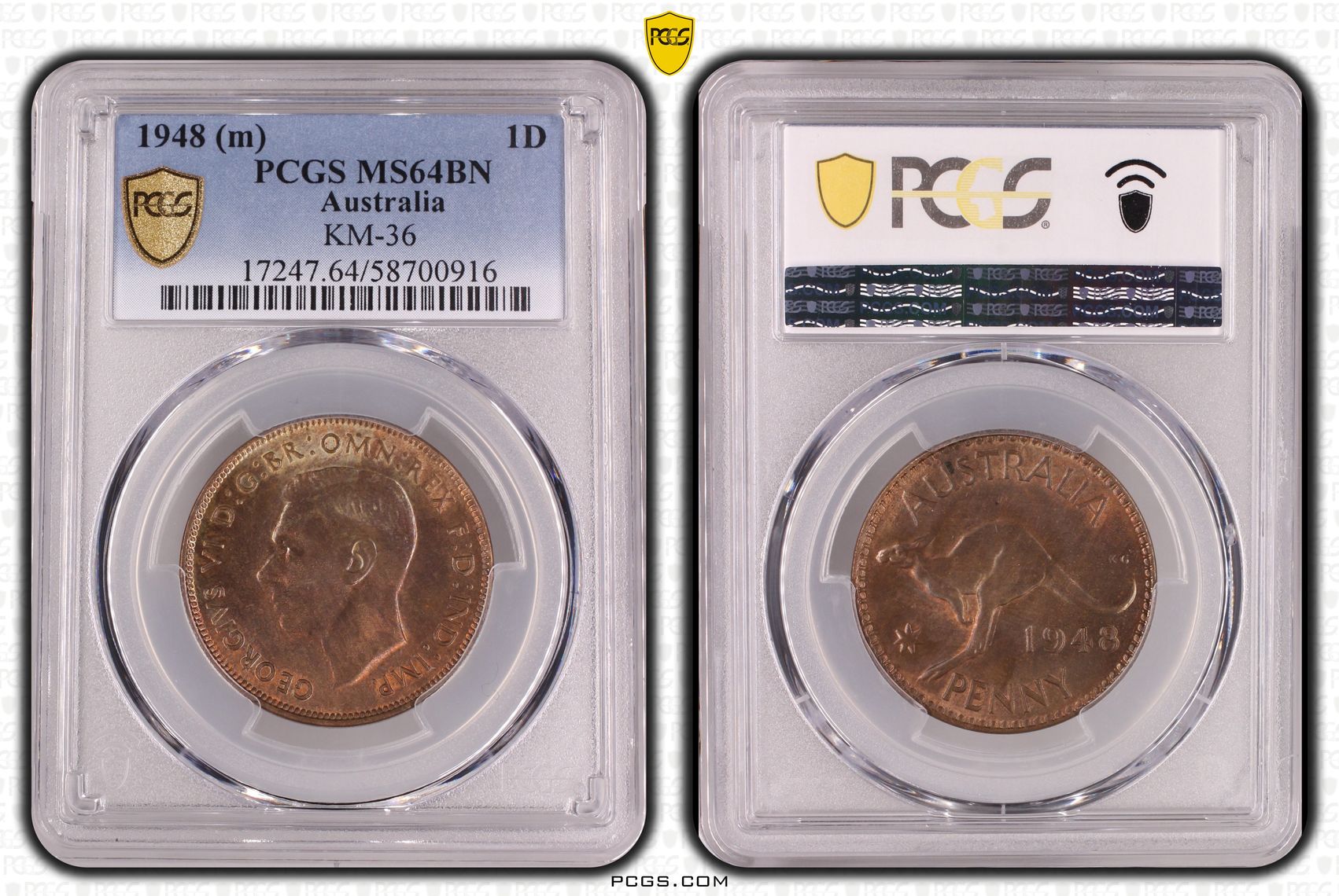 George VI, Penny, 1948 (m), PCGS MS64BN
