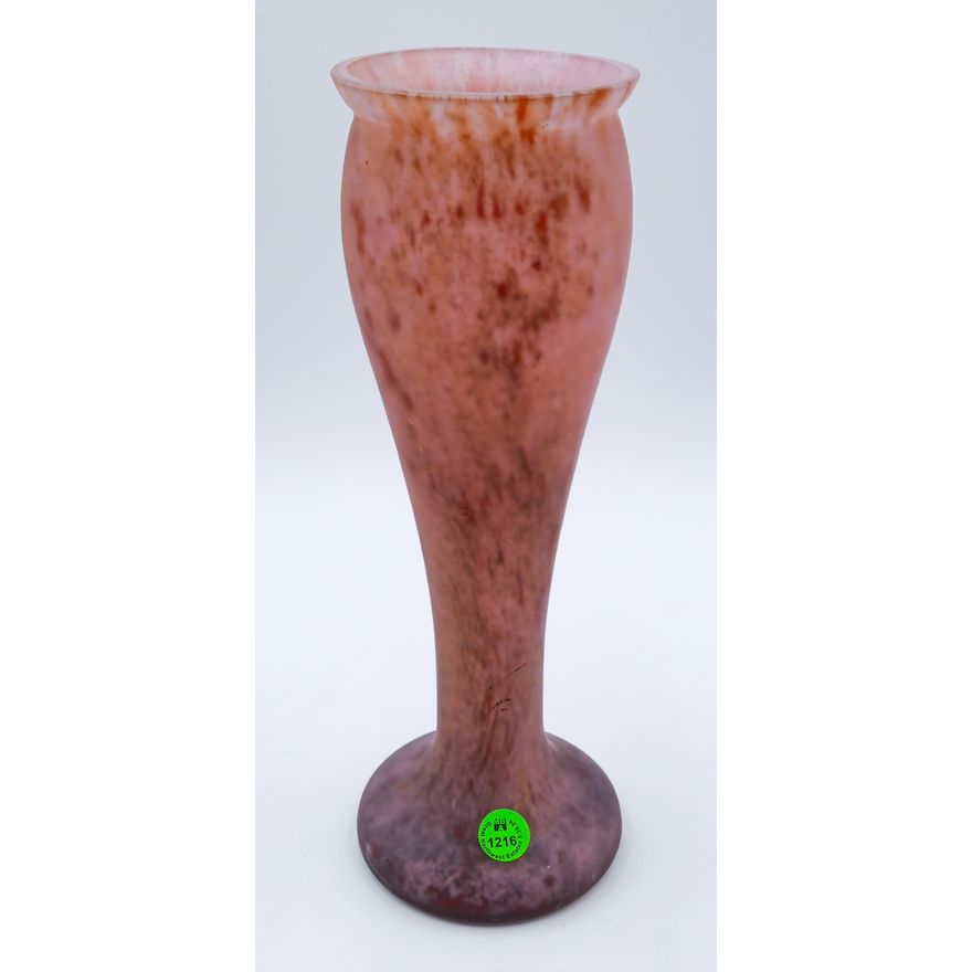 French Art Deco Pink Cameo Glass Vase 12''