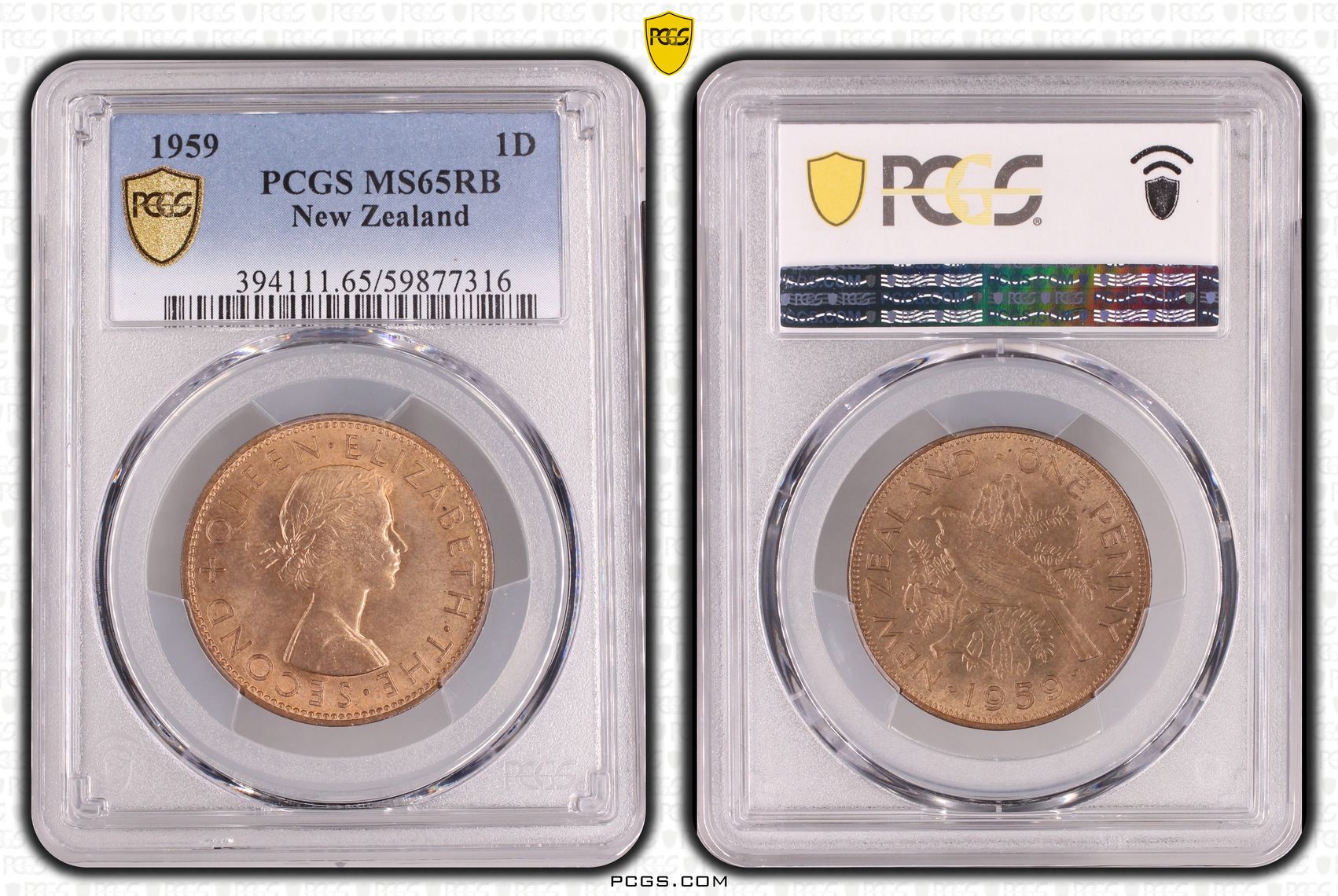 New Zealand , POP 5/0, Penny, 1959, PCGS MS65RB
