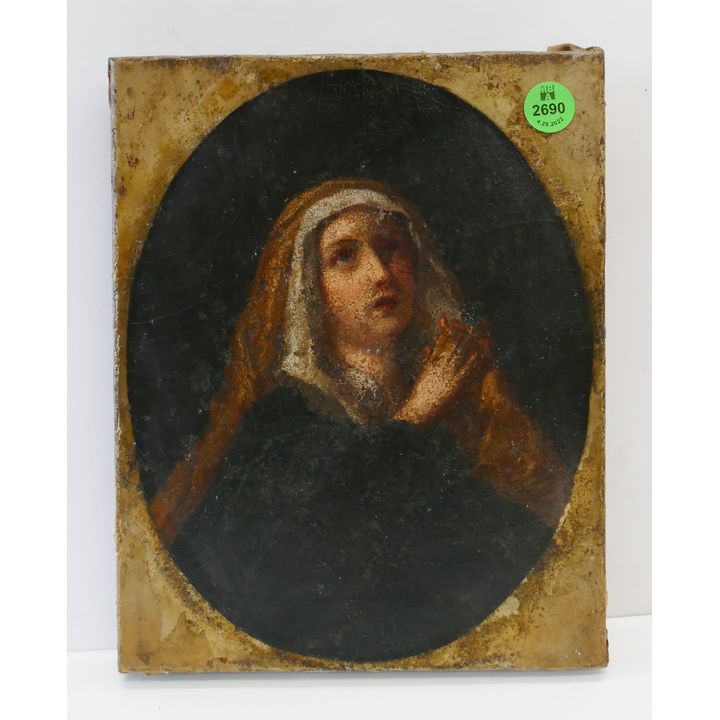 Italian School 18th Century Madonna Oil on Canvas- 9x7.5''