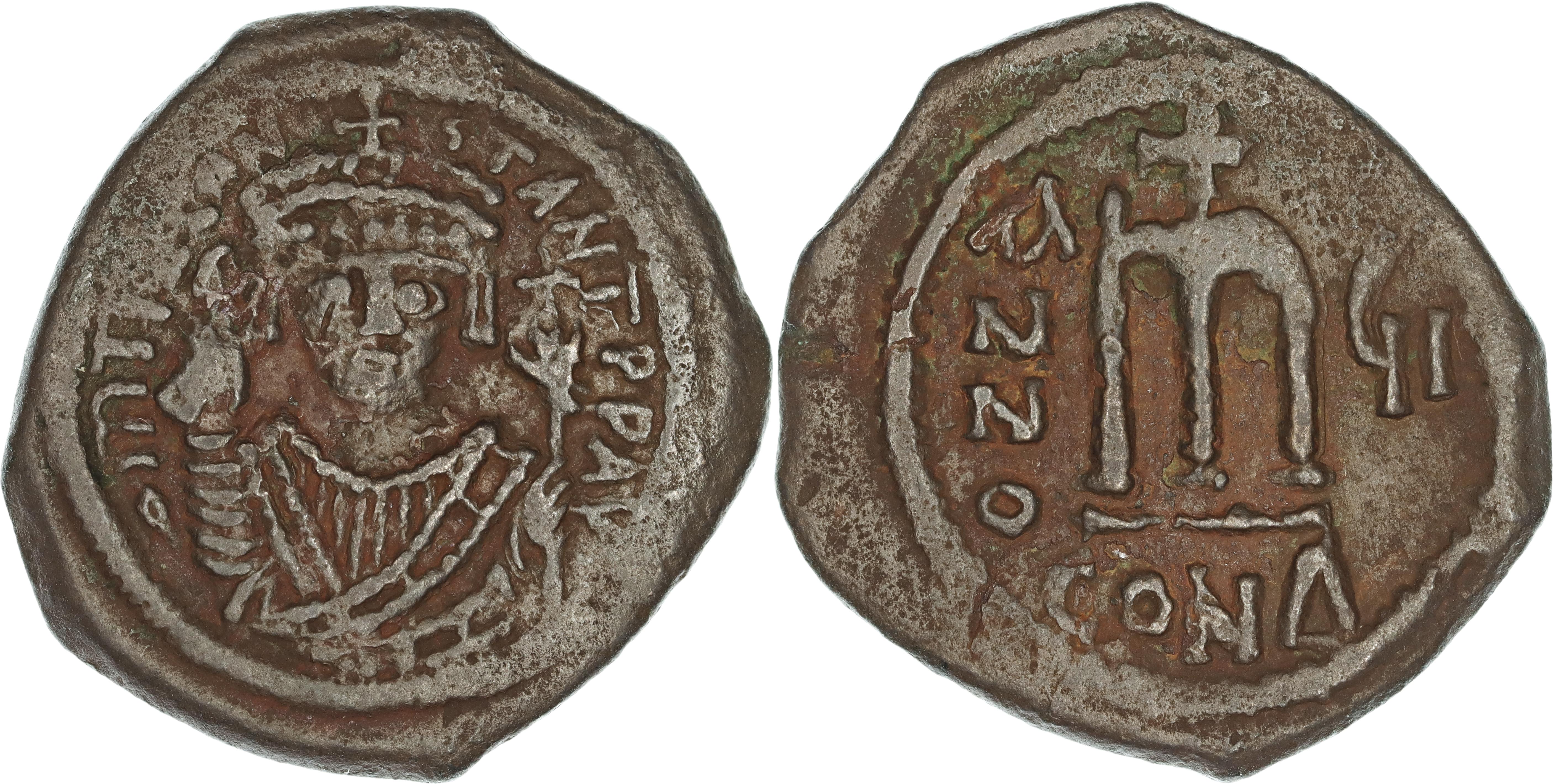 Byzantine Empire, Tiberius II Constantine, Æ Follis, 579-580 AD, nVF