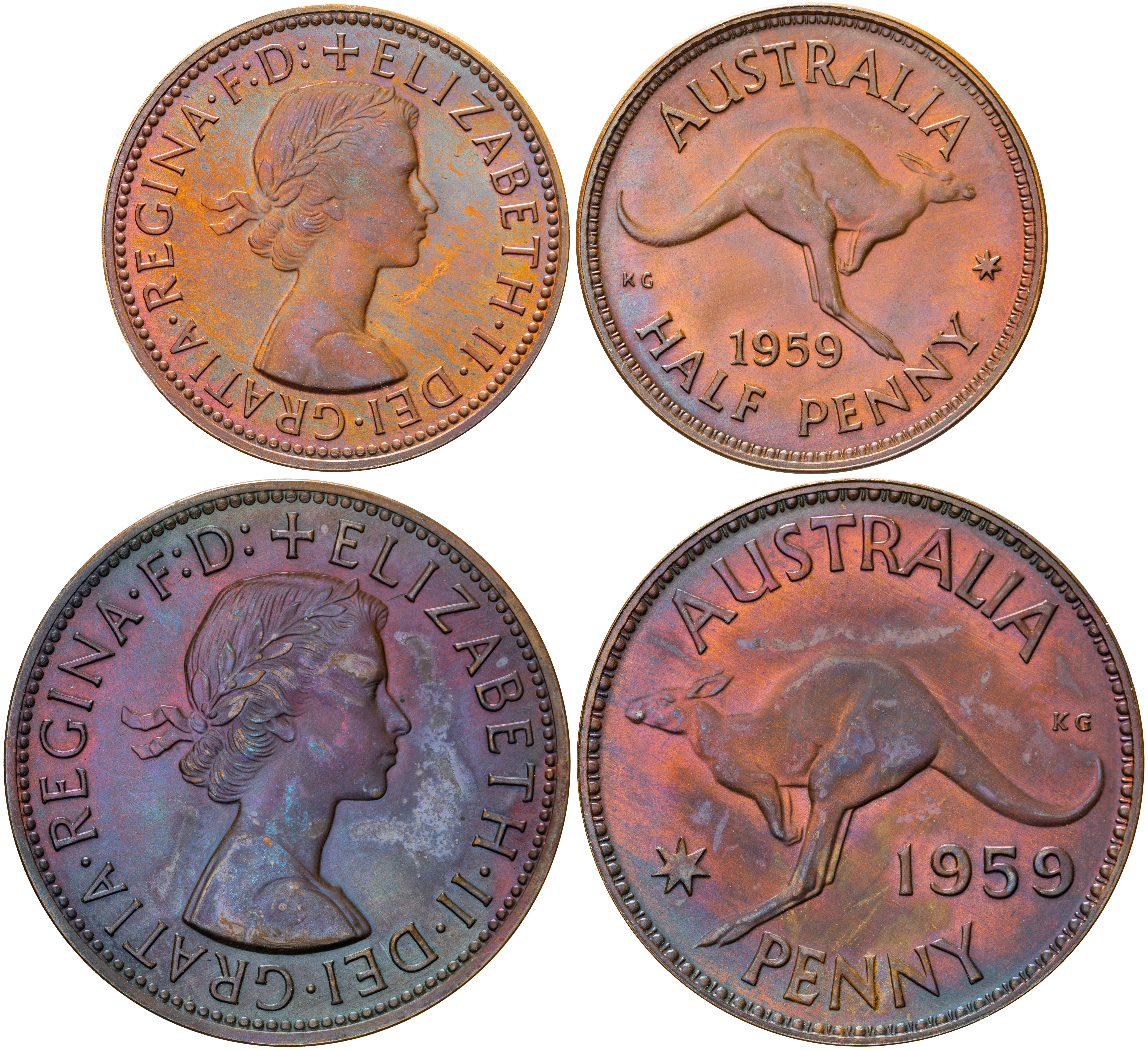 Elizabeth II, Halfpenny - Penny, 1959, aFDC