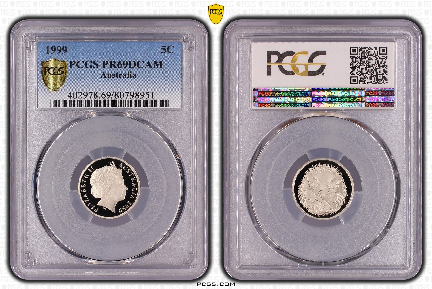 Elizabeth II, Five Cent, 1999, PCGS PR69DCAM