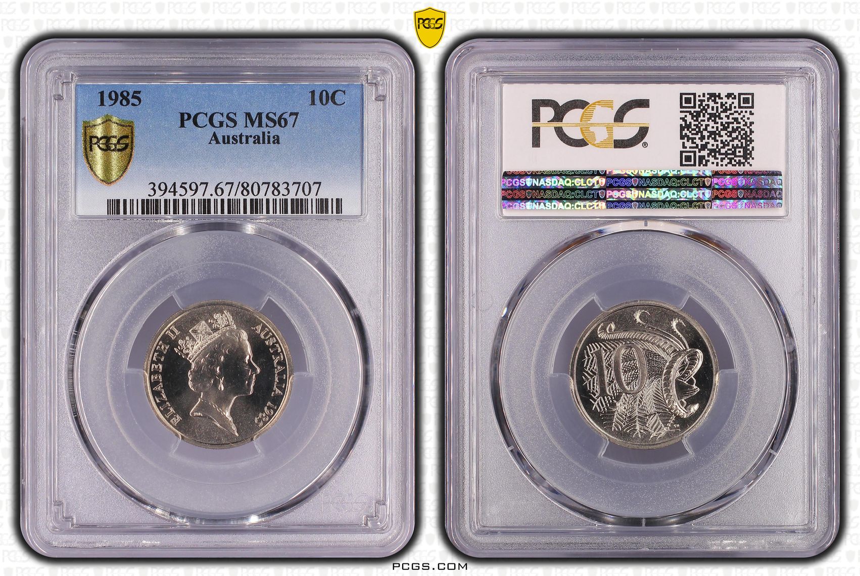 Elizabeth II, Ten Cent, 1985, PCGS MS67