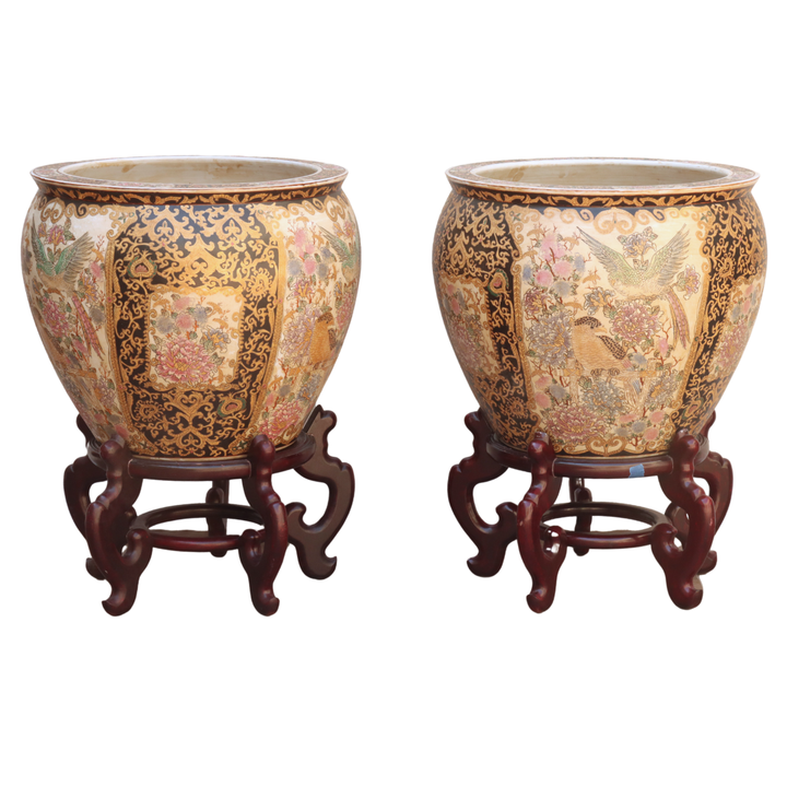 Par de Fish Bowls Satsuma con base