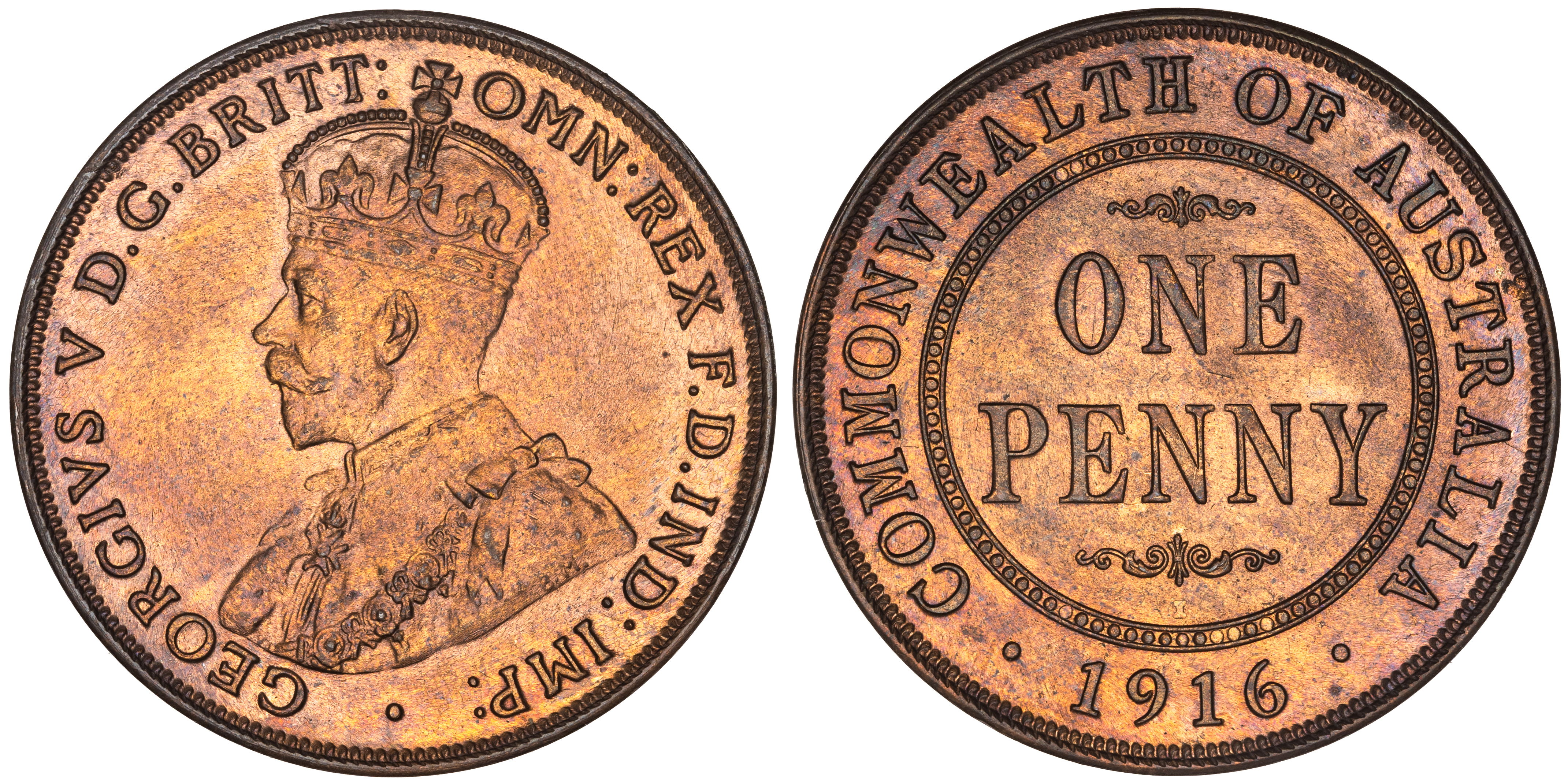 George V, Penny, 1916-I, CHU/GEM