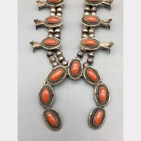 Vintage Coral Squash Blossom Necklace