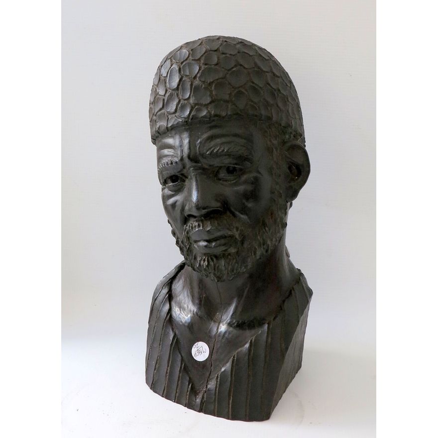 HEAVY CARVED WOOD AFRICAN BUST