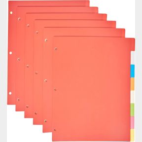 LETTER-SIZE AMAZON BASICS 3-RING BINDER PLASTIC DIVIDER SET, 3-HOLE PUNCHED 8-TAB DIVIDERS, LETTER-SIZE, 6 PACK, ASSORTED COLOR